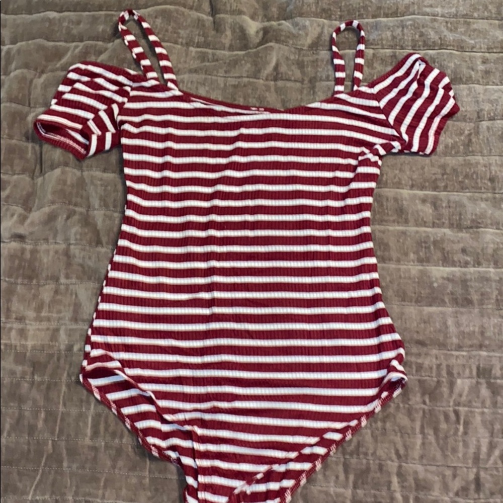 Maroon and white UO bodysuit